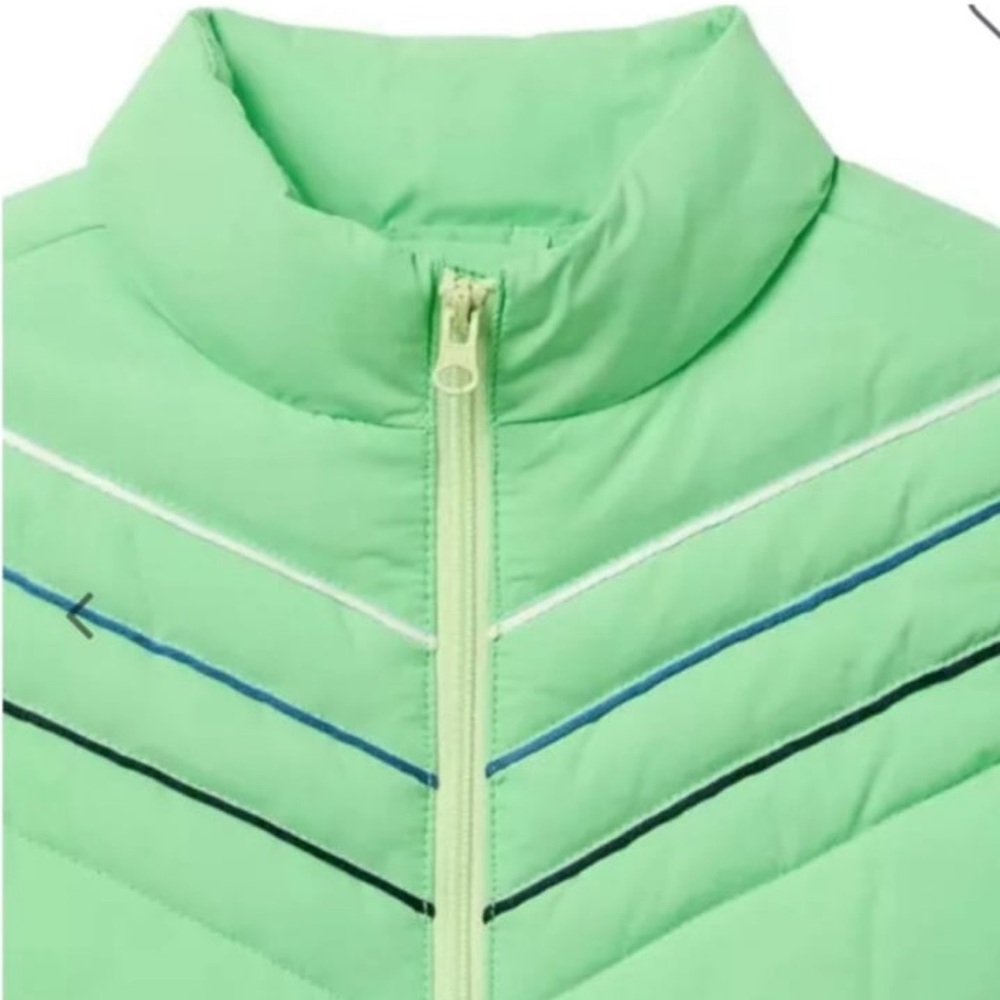 NWT-  Janie and Jack Green Puffer Jacket with Striped Detail (SIZE 7-8) - Picture 6 of 8
